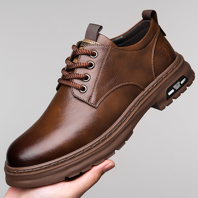 Autumn new arrivalmen handmade online business casual leather shoes men's retroworkwear big toe tie back soft bottom breathable leather shoes
