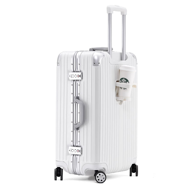 Cup holder aluminum frame suitcase women's scratch-resistant wear-resistant trolley case men's universal wheel password case fashion travel box trend
