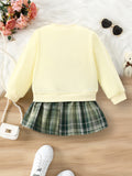 girls' sweatshirt - autumn long sleeve light yellow top - cute bear print - kids' crew neck korean style pullover