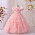 Ready-to-ship girls' evening gown long tulle dress flower girl wedding dress birthday party piano recital sweet elegant princess dress