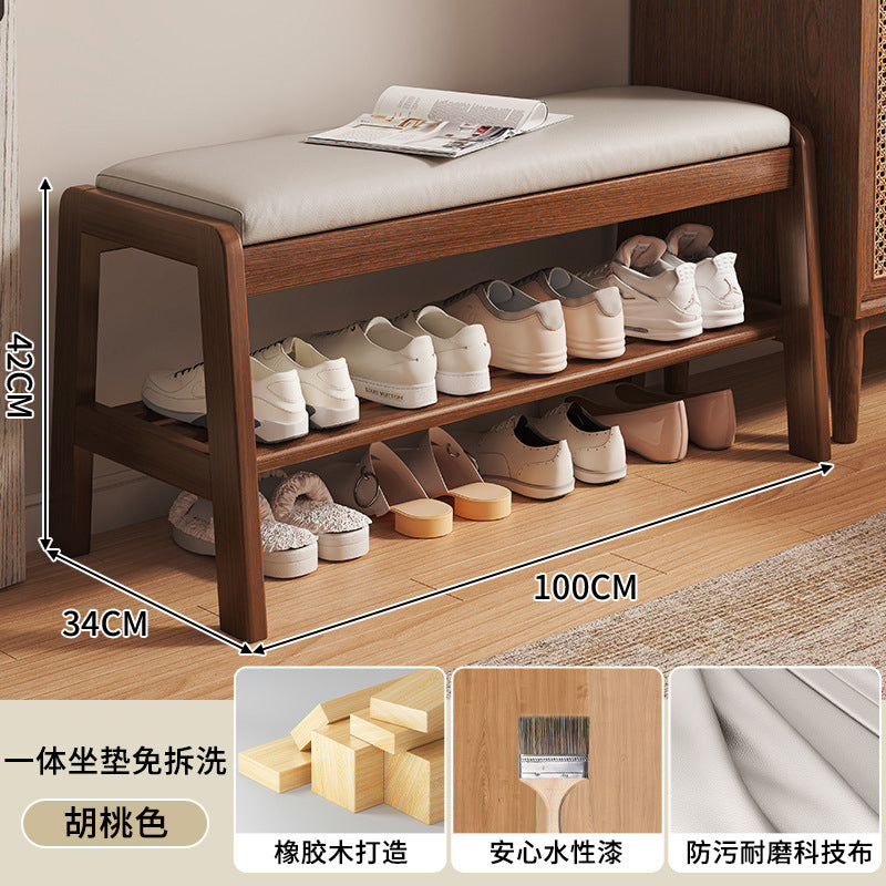 Solid wood shoe change stool household small narrow shoe rack seat stool integrated soft bag seat cushion test door bench shoe stool