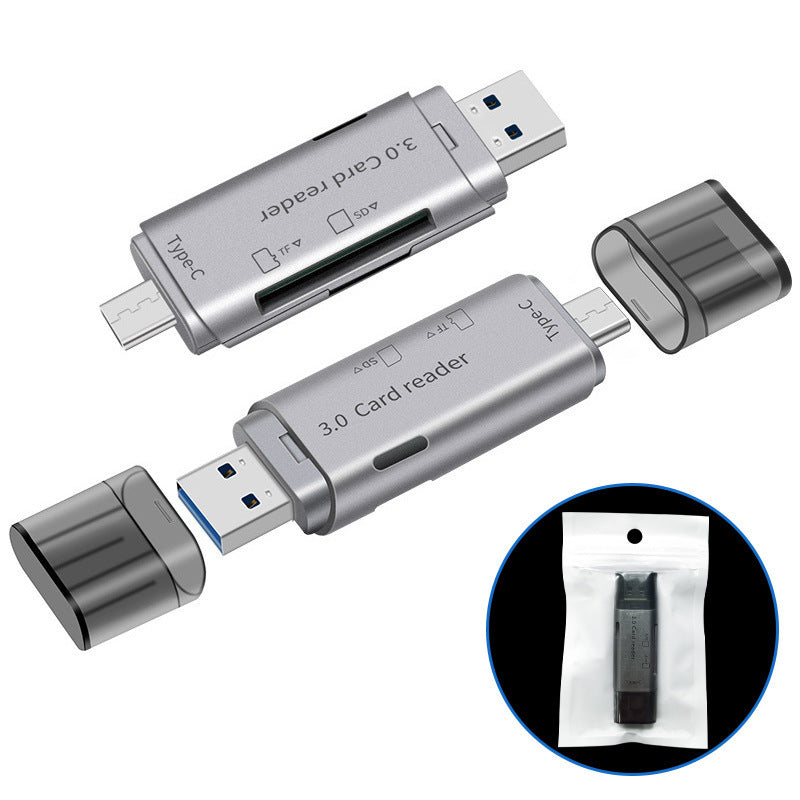 New usb 3.0 type-c to sd/tf card dual-head reader, compatible with mobile phones, cameras, and computers via otg. supports dual card reading