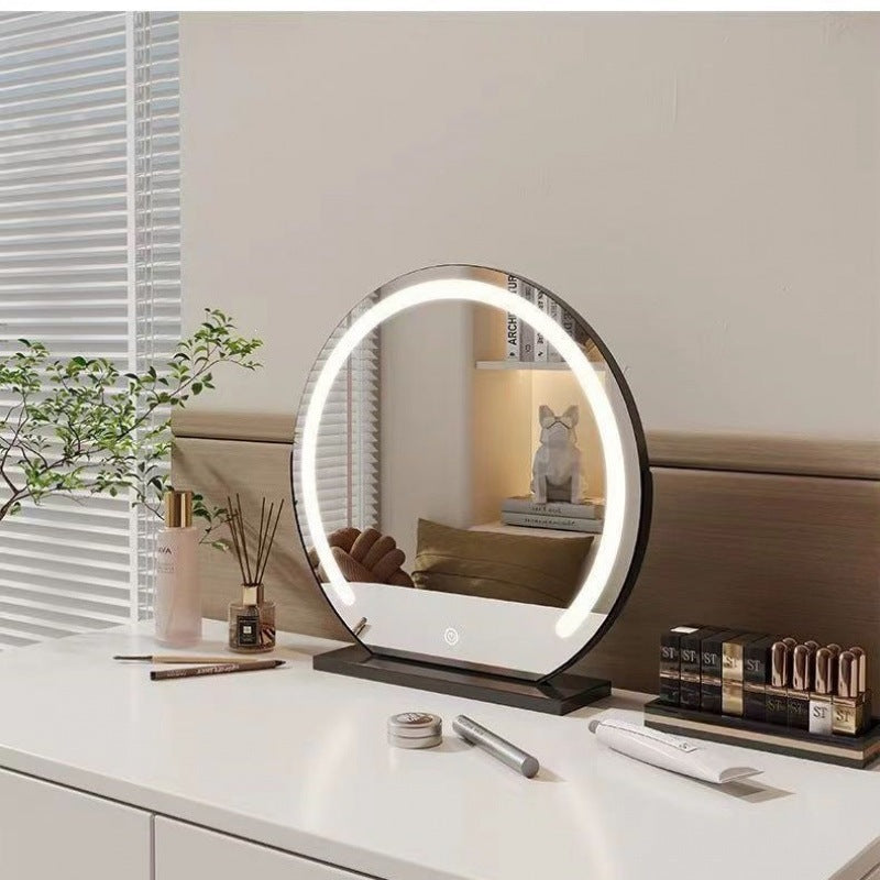 Semi-circular makeup mirror desktop desktop led smart lighted for home dressing mirror can be rotated popular ins style new arrival