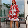 D114t women's autumn fashion printed tie-up maxi dress - plus size european & american style - perfect for cross-border e-commerce on