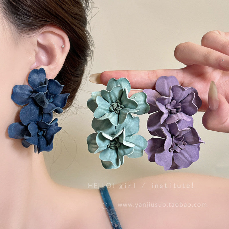 Super fairy purple flower earrings for women, beach vacation style, beautiful exaggerated earrings, 2026 new earrings wholesale