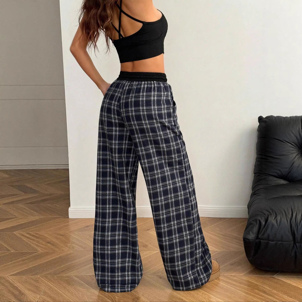 Fashionable elastic waist plaid casual pants for home wear - perfect for , , and cross-border e-commerce