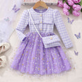 New girls' long-sleeve star mesh dress with matching mini bag