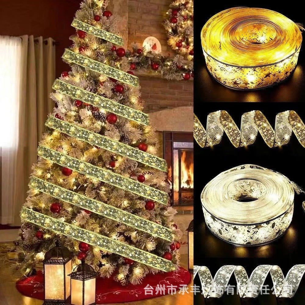 LED Christmas Ribbon Light String, Bouquet Gift Box Christmas Tree Decoration Satin Light Room Bedroom Gypsy Ambient Light