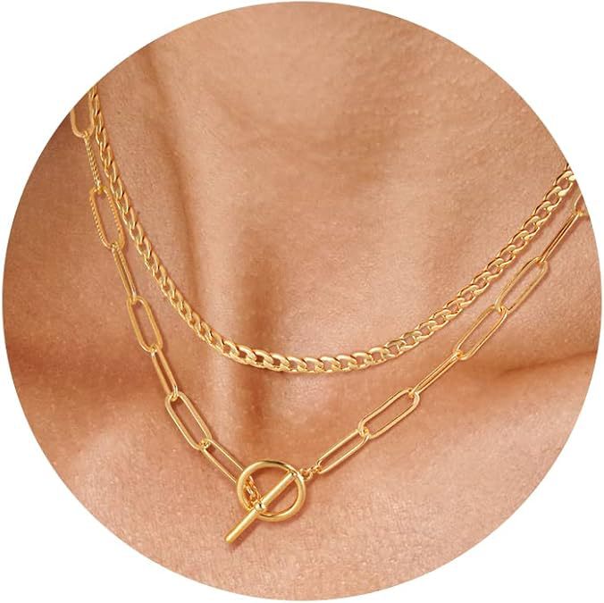 Amazon cross-border layered necklace paper clip chain double layer stacked necklace geometric ot buckle clavicle chain hip hop necklace
