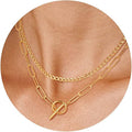 Amazon cross-border layered necklace paper clip chain double layer stacked necklace geometric ot buckle clavicle chain hip hop necklace