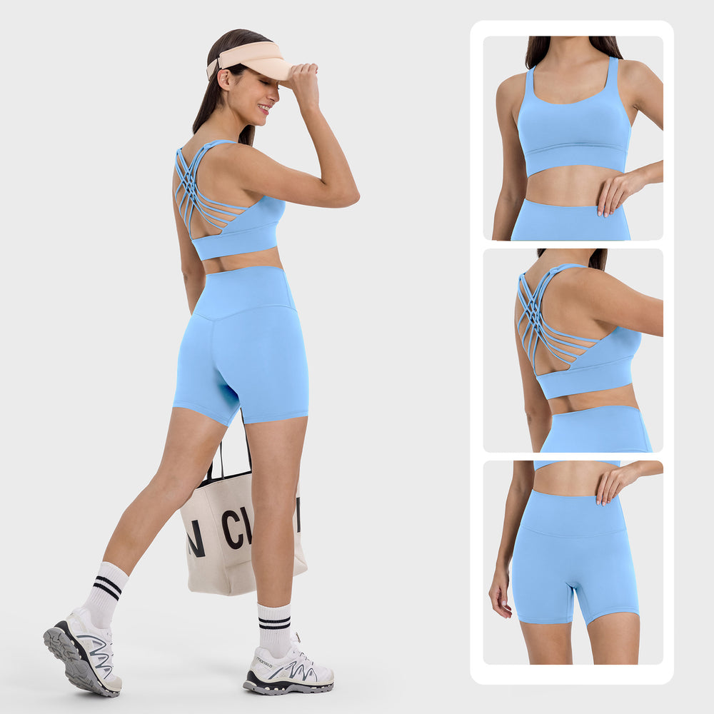 High-intensity yoga shorts set: shockproof sports bra with high-waisted, butt-lifting, no-t-back yoga shorts for women