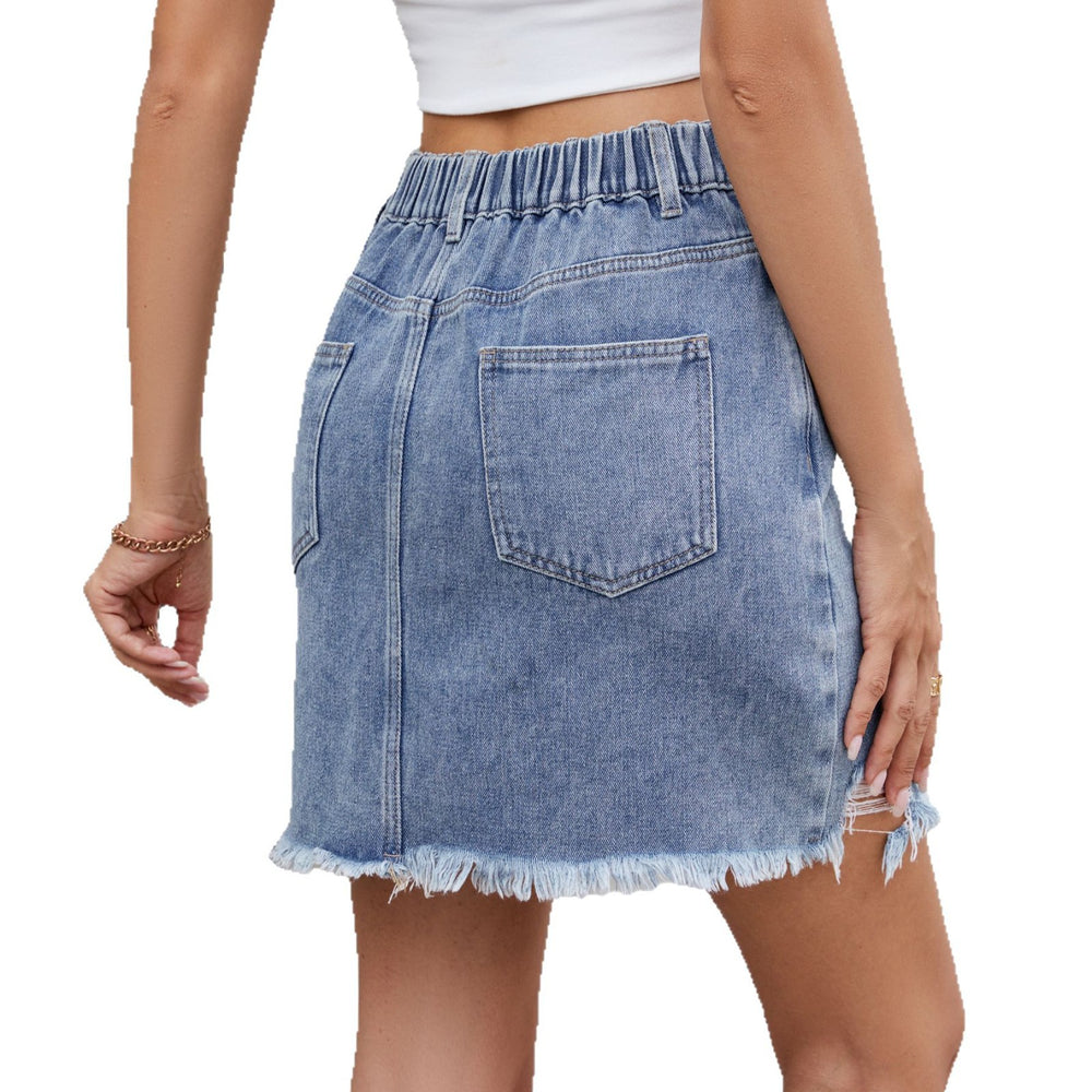 Fashion cross-border summer women's clothing new arrival   washed ripped denim skirt raw edge skirt trendy