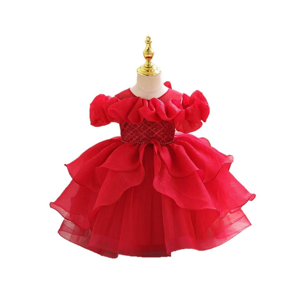 New in stock: toddler formal dress - off-the-shoulder bubble wedding dress, princess gown for baby girls, birthday dress