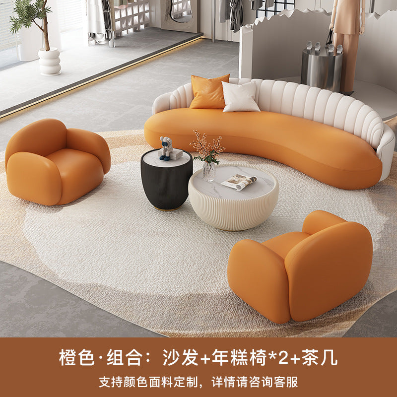 Luxury office reception area lounge hotel lobby front desk minimalist modern curved leather sofa