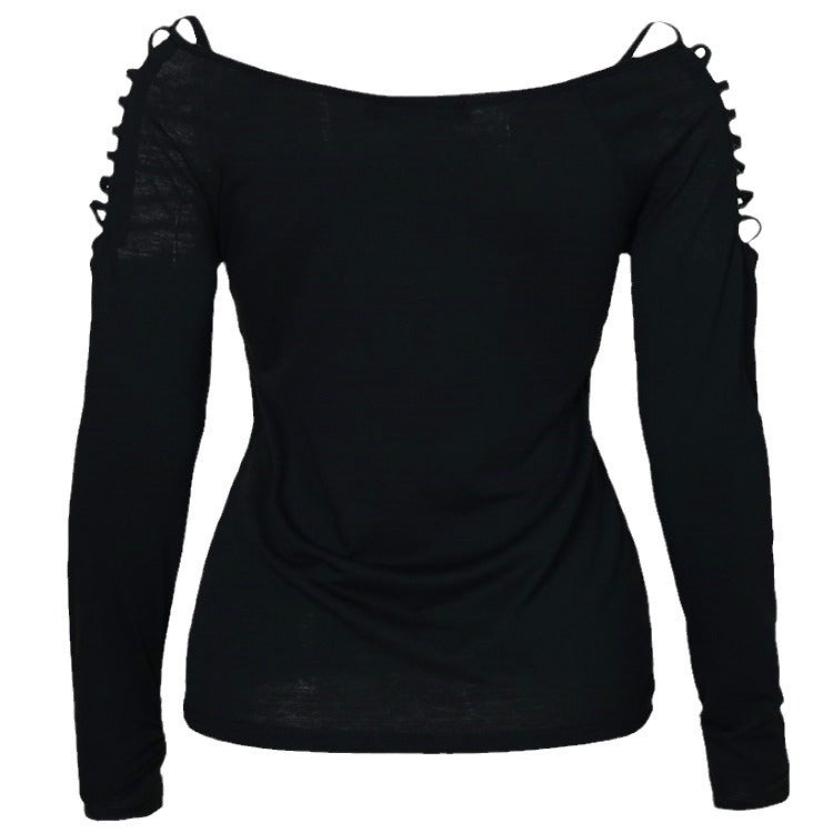 cross-border    spring/summer women's solid color cold shoulder tie-up casual top