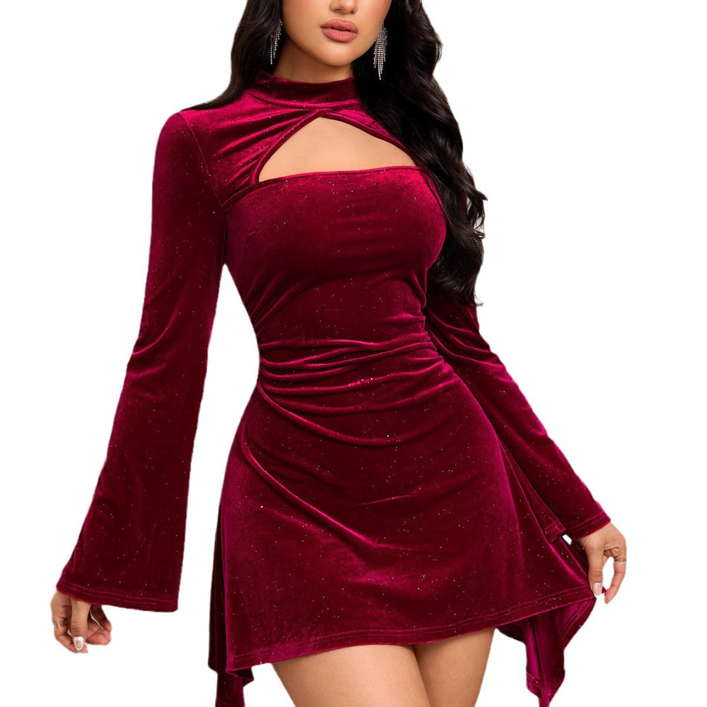 women's elegant socialite wine red dress - new autumn/winter collection - sophisticated party mini dress