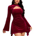 women's elegant socialite wine red dress - new autumn/winter collection - sophisticated party mini dress
