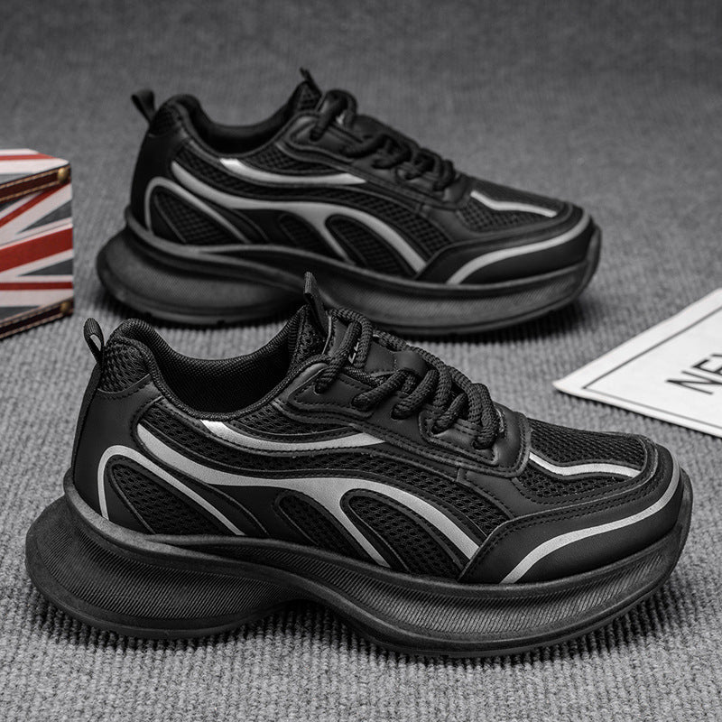 Men's shoes 2026 spring new mesh breathable casual sneakers men's thick sole height increasing dad shoes youth trendy shoes