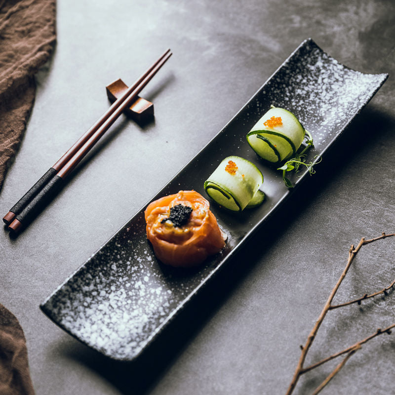 Japanese-style ceramic dessert platter - long serving plate for hotel, home, restaurant, sushi & sashimi presentation - creative tableware