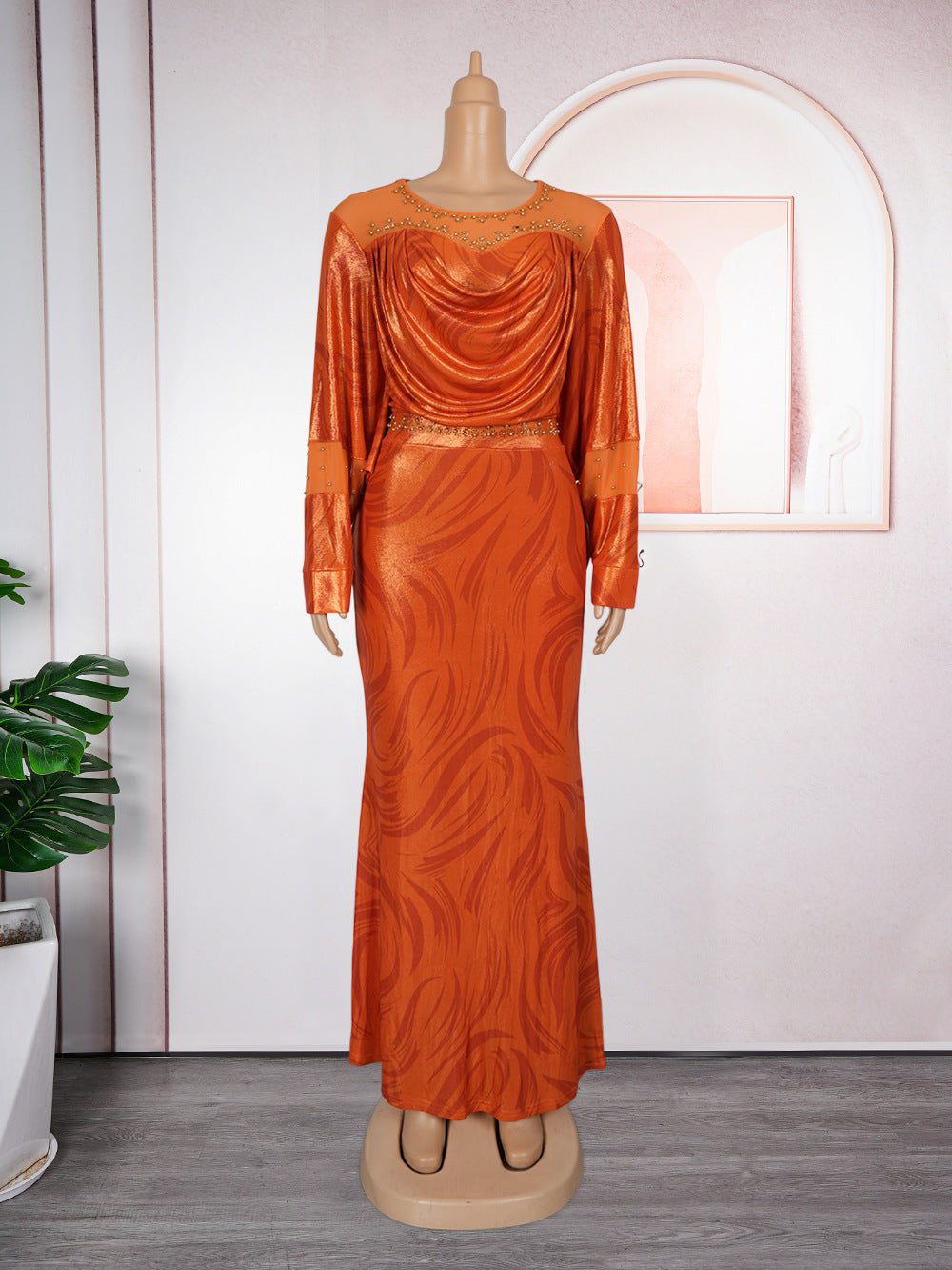 e-commerce  european and american style  autumn new arrival african plus size women's clothing hot diamond printingdress