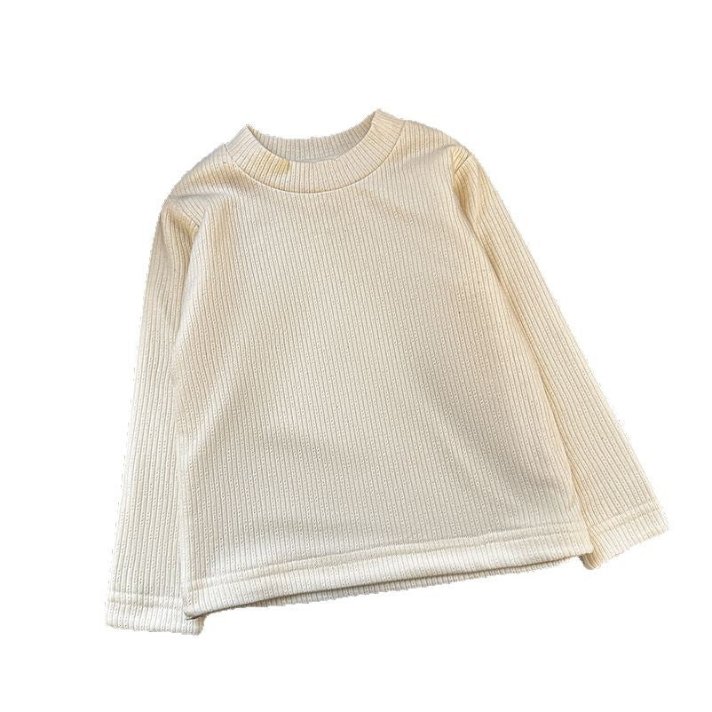 Girls' base layer top - new spring styles: stylish and versatile solid color knit fleece-lined base layer top, trendy knitted sweater for baby girls