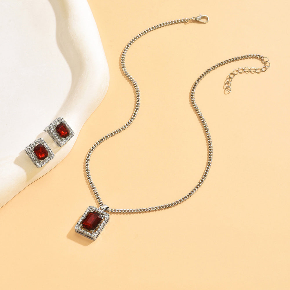 Square diamond necklace and earring jewelry set - european and american niche style, light luxury, high-end, hollow design, elegant jewelry set