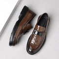Genuine leather new men's loafers - british style slip-on pointed toe dress shoes - black business formal casual wedding shoes