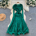 European and american niche fashion socialite tie-waist ruffle pleated dress - women's high-end slimming elegant maxi dress