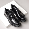 Men's leather dress shoes - breathable, british style, business casual, textured sole, chunky sole, height increasing, black leather shoes for men, groom's wedding shoes