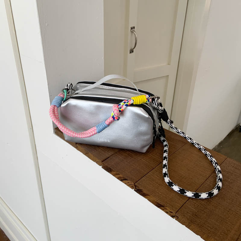 Cross-border niche design dopamine contrasting color portable small square bag women's 2025 new lightweight casual shoulder messenger bag