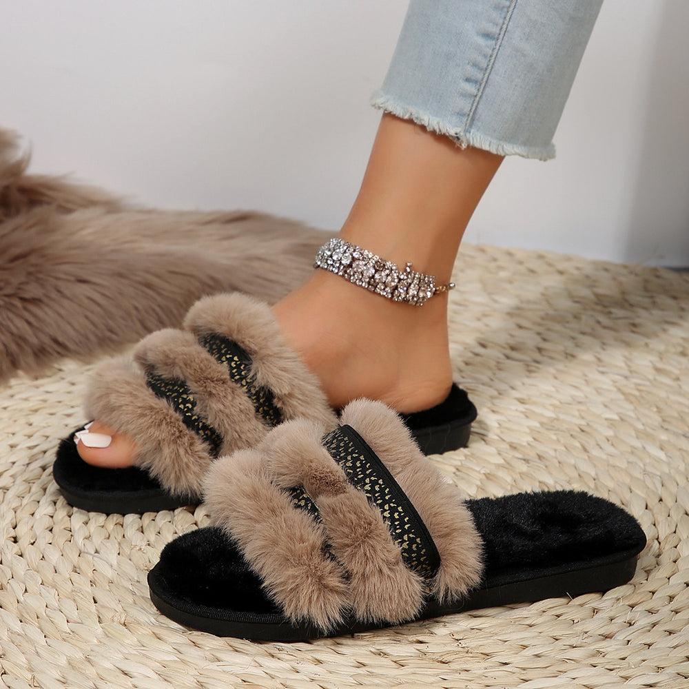 Winternew arrival indoor and outdoor open fur slippers for women easiest for match webbing k-stylestuffed home indoor one-line cotton women