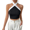 Aliexpress women's summer new arrivals: halter tank top - summer new black and white color block design halter top