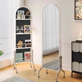 Full-length mirror, movable mirror, medieval style storage magazine rack, floor mirror, home storage bookshelf, rotating full-length mirror