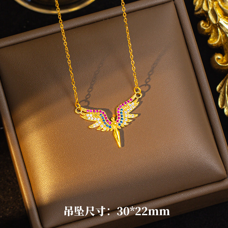 [set] cross-border new angel necklace for women, micro-embedded high-end zircon niche design earrings and rings wholesale