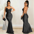 X5617 cross-border   solid color sexy camisole bandeau backless tie-up bodycon maxi dress
