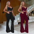 C7451 cross-border   fashion women's elegant sexy top and wide-leg pants two-piece set