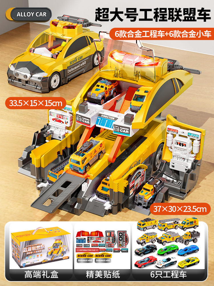 New children's fire truck transforming ejection track parking garage sound and light educational model toy car