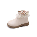 Girls' martin boots: new autumn  collection - stylish lace-trimmed, pearl-embellished, soft-soled princess ankle boots for trendy little girls