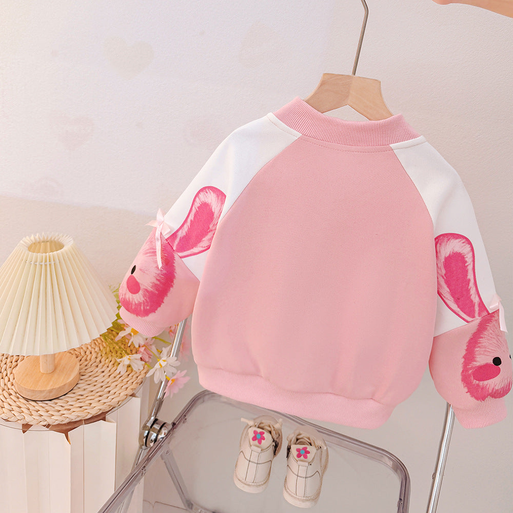 Girls'  korean style spring/autumn lightweight jacket - kids' cartoon baseball jacket, versatile and trendy for little girls
