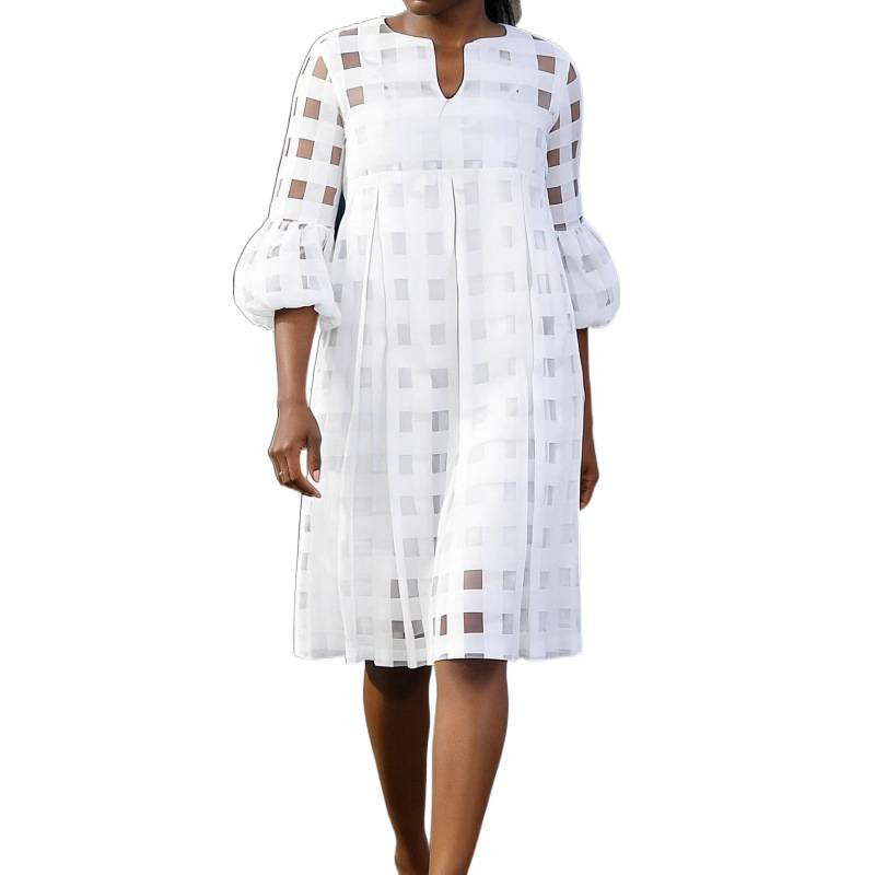 Amazon european fashion elegant plaid solid color dress women's summer new loose skirt