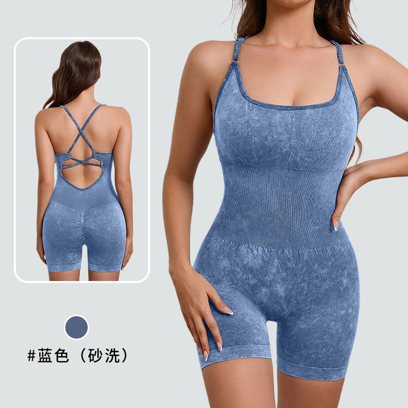 European and american style one-piece yoga bodysuit with removable padded bra, criss-cross back design, breathable, casual, activewear, and shaping bodysuit