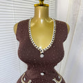 export tweed style sleeveless fine glitter knittingdress women's hot diamond button waist slimming lookknitting short skirt