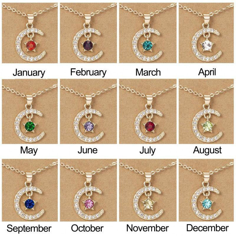 Birthstone necklace set wholesale - european & american cross-border, light luxury, niche design, diamond-studded moon & star pendant necklace for women