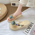 Women's flip-flops: summer fashion, new floral design, height-boosting, outdoor slippers, comfortable, non-slip wedge heel beach sandals