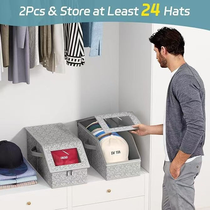 Cross-border foldable baseball cap storage box Fabric wardrobe sorting clothing hat stackable storage box Visual box
