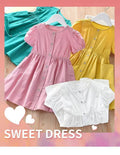 Girls' summer dress  new style chic cardigan slip dress baby solid color princess dress kids short sleeve skirt