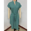 cross-border all-over print batwing sleeve drawstring dress