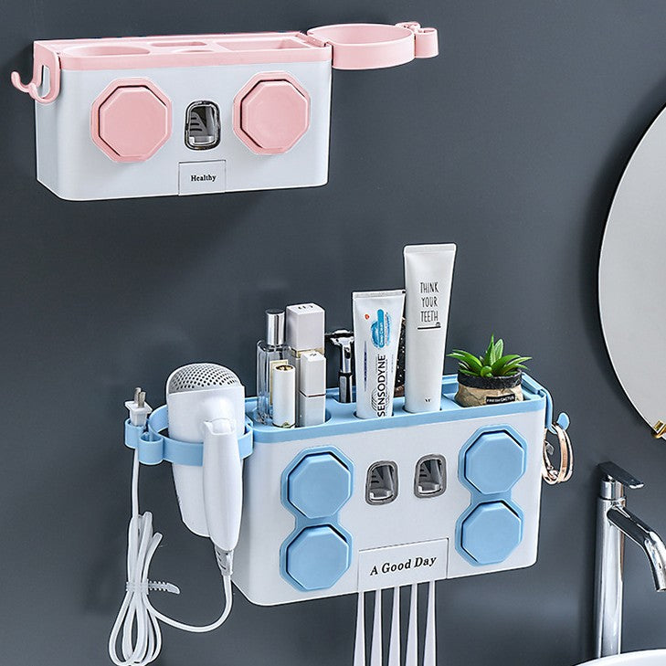 Nordic style multifunctional toothbrush holder set - no drilling required, includes rinse cup, automatic toothpaste dispenser, and toothbrush organizer