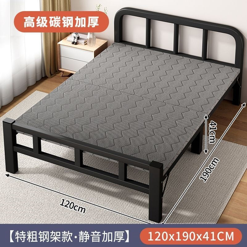 Foldable bed single bed portablefor home reinforced thickened iron frame dormitory double bed rental house simple small bed hard board
