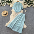 Dopamine red lace cutout blouse and skirt two-piece set - women's summer commute style slim fit outfit - new  collection